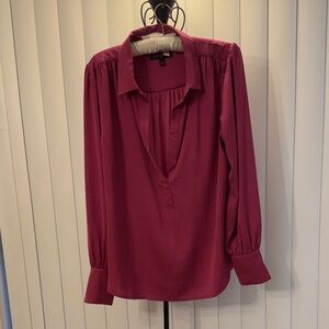 Banana Republic Volume Sleeve V-Neck Blouse Berry Size Large
